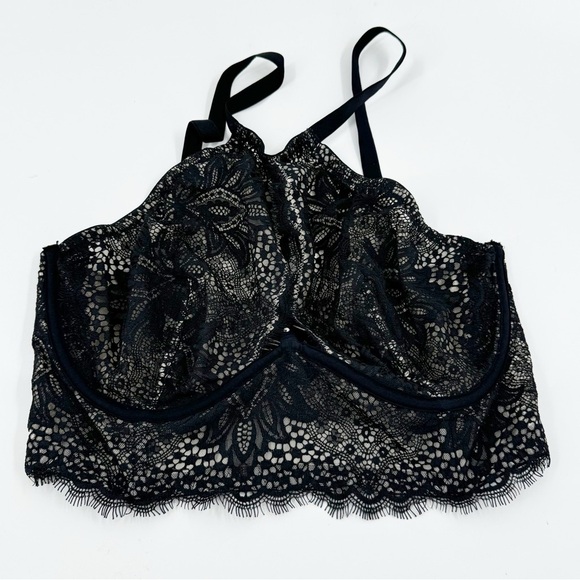 ✅ Victoria's Secret Plunge Lace Halter Long Line Bra Set SIZE 36DD BLACK - Picture 2 of 10